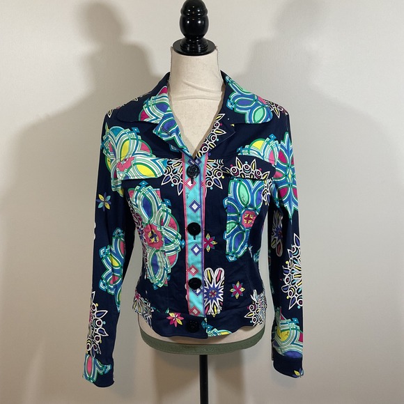 Emilio Pucci Jackets & Blazers - Emilio Pucci Saks Jandel Vintage Navy Psychedelic Floral Jacket Italy Size 12/46